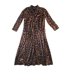 Vibrant Purple & Gold Velour Zip Front Housecoat - Size M